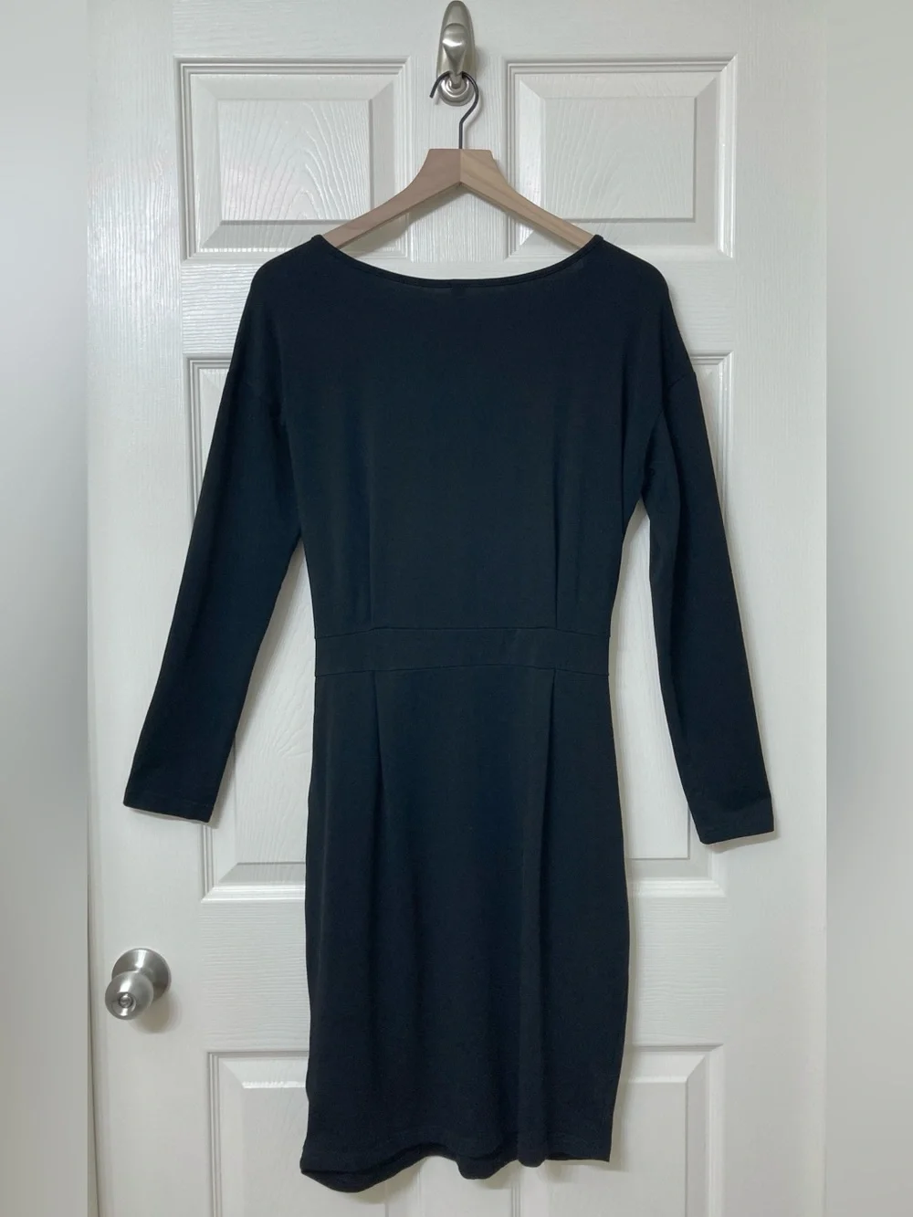 Pretty Garden Black Long Sleeve Tie Front Fitted Sheath Dress Large Party Event - Picture 4 of 8